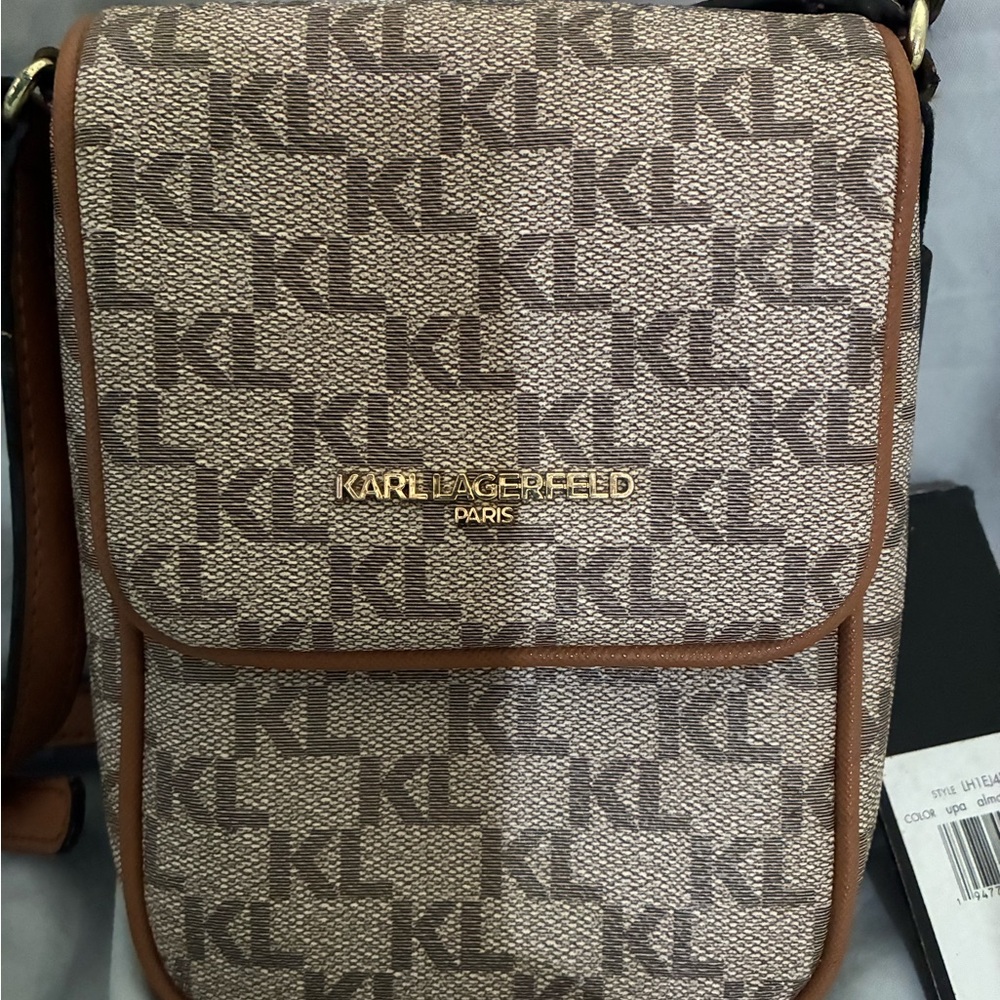 Karl Lagerfeld Tan/Brown Monogram Crossbody Phone Bag